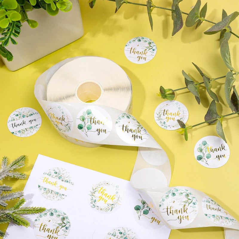 Whaline 1000 Pcs Greenery Thank You Stickers Roll Eucalyptus Gold Foil Thank You Seal Stickers Leaves Self-Adhesive Decals for Wedding Small Business Baby Shower Envelope Card, 4 Designs - Image 3